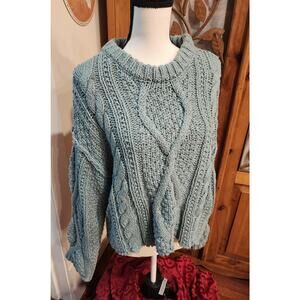 Free People Cable Sweater Knit in White Spruce, Size Large